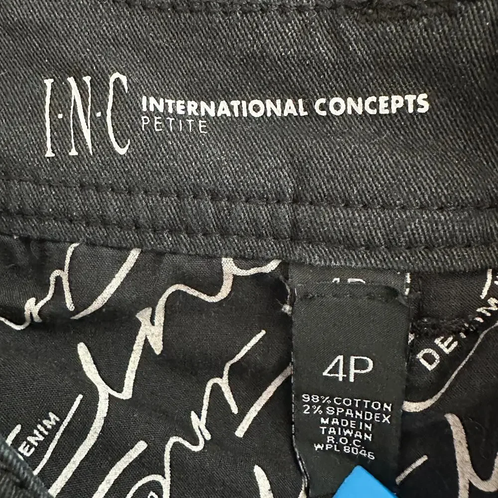 Inc Womens Jeans Sz 4P Black Low Rise Distressed Skinny Grunge Goth Punk VGUC